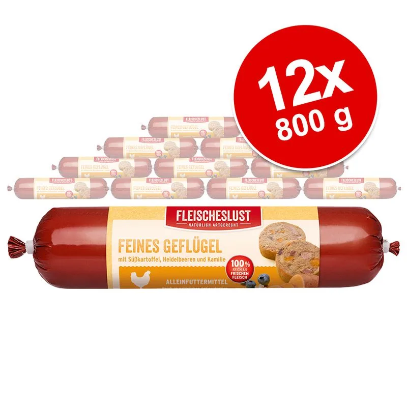 Fleischeslust Classic 12 x 800 g (Mix 5 gusti: Manzo delicato, Coniglio, Pesce fresco, Pollame, Manzo)