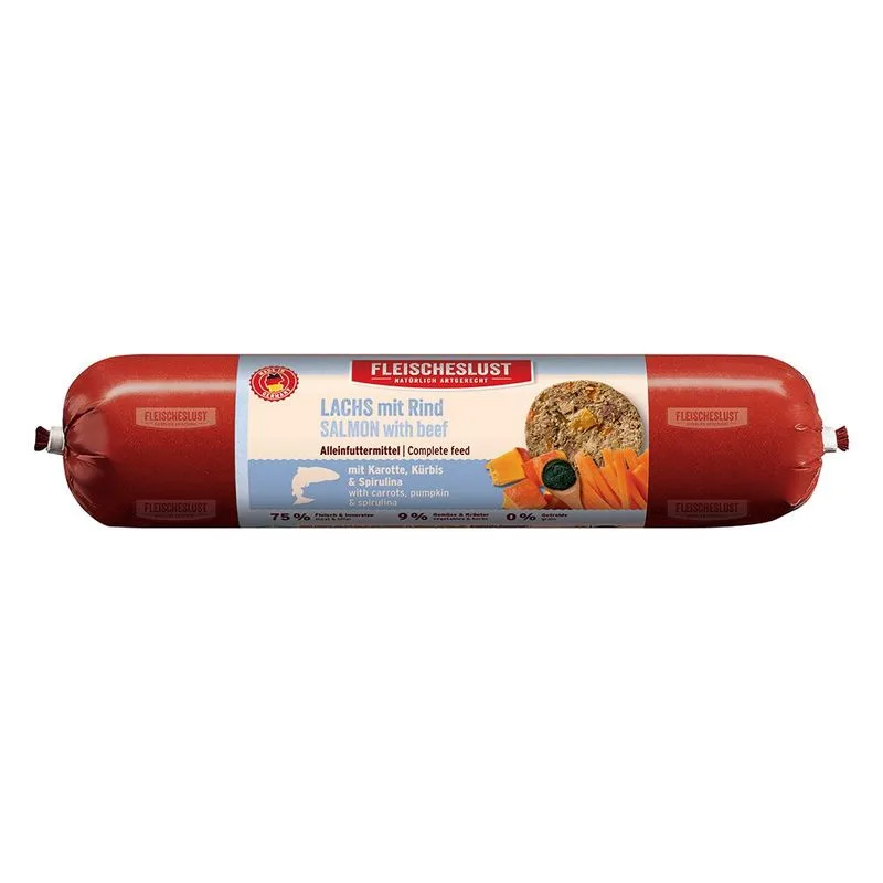 Fleischeslust Classic 6 x 800 g (Salmone con Manzo, Carote, Zucca & Spirulina)