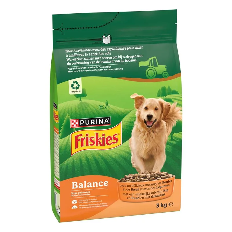 PURINA Friskies Adult Balance Pollo e Manzo con Verdure Crocchette cane (Set %: 3 x 3 kg)