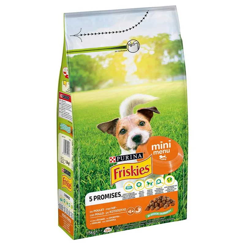 PURINA Friskies Mini con Pollo e Verdure Crocchette per cane (Set %: 3 x 1,5 kg)