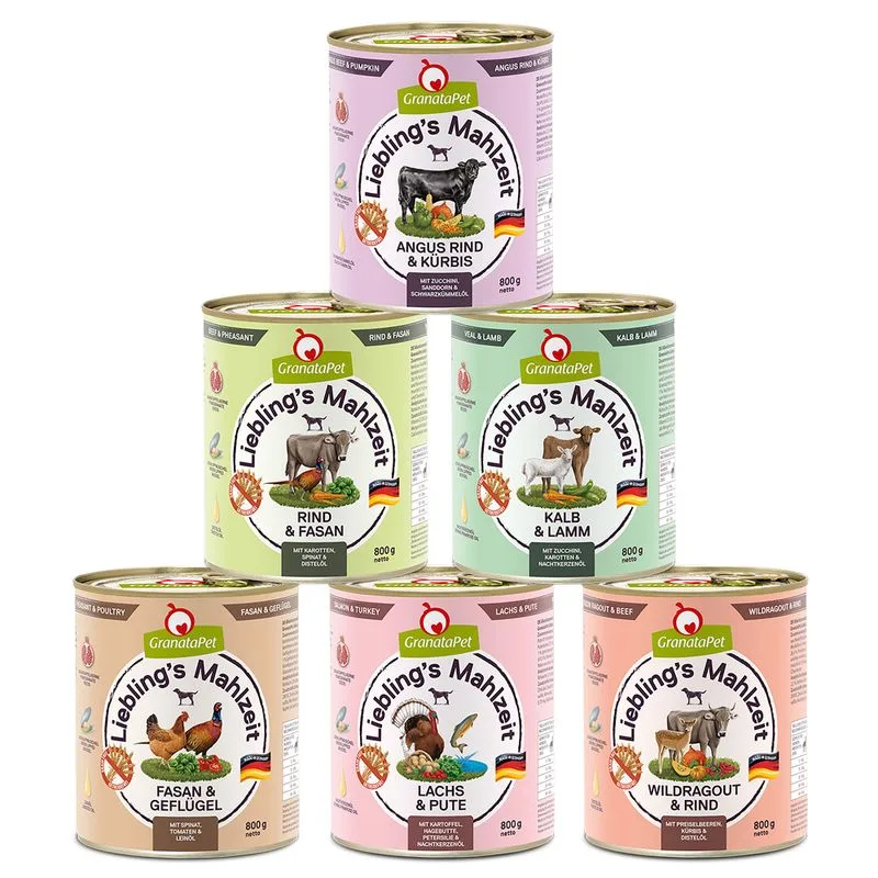 GranataPet Pacco misto 6 x 800 g (Mix 2: Angus, Manzo, Vitello, Fagiano, Salmone, Ragù di selvaggina)