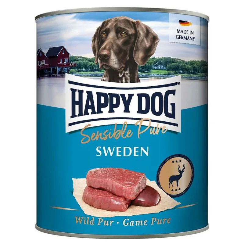 Happy Dog Sensible Pure 24 x 800 g Alimento umido per cani (Svezia (Selvaggina))