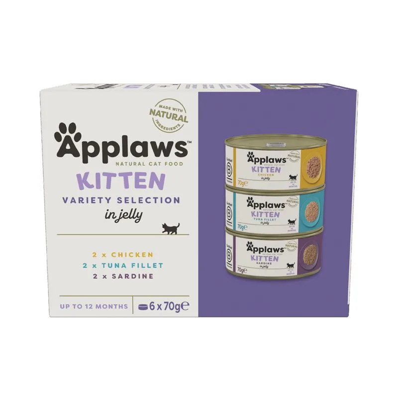 Applaws Kitten Alimento umido per gatto (Set %: Mix 24 x 70 g (Sardine + Pollo + Filetto di Tonno))
