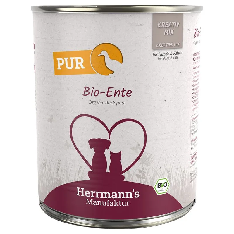 Herrmann's Bio Carne pura / Carne pura Bio 24 x 800 g umido per cani e gatti (Anatra Bio)