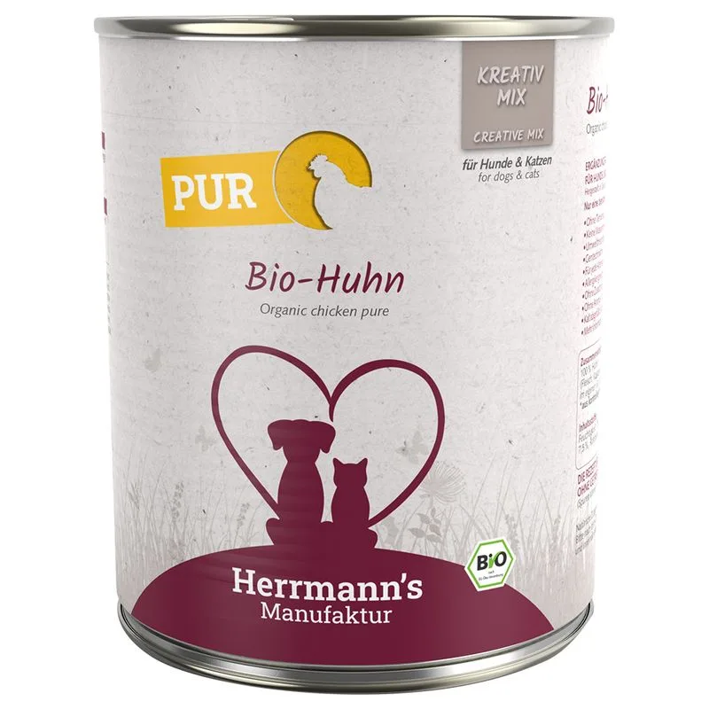 Herrmann's Bio Carne pura / Carne pura Bio 24 x 800 g umido per cani e gatti (Pollo Bio)