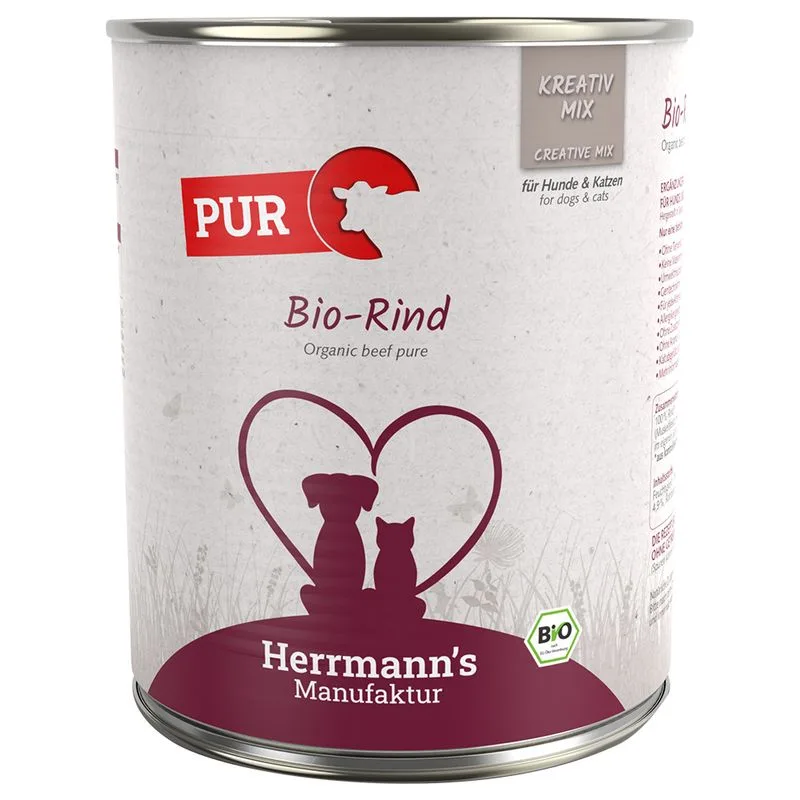Herrmann's Bio Carne pura / Carne pura Bio 24 x 800 g umido per cani e gatti (Manzo Bio)