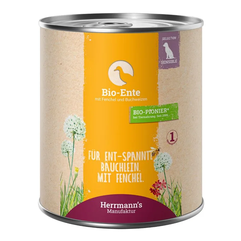 Herrmann's Bio-Menù / Menù Sensible 12 x 800 g umido cane (Anatra Bio con Finocchio Bio e Grano saraceno Bio)