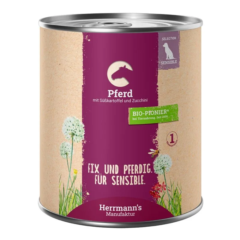 Herrmann's Bio-Menù / Menù Sensible 12 x 800 g umido cane (Cavallo con Patate dolci Bio e Zucchine Bio)