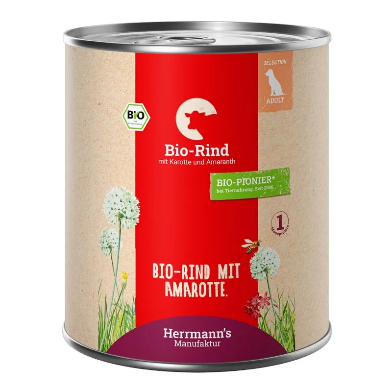 Herrmann's Bio-Menù / Menù Sensible 12 x 800 g umido cane (Manzo Bio con Carote Bio e Amaranto Bio)