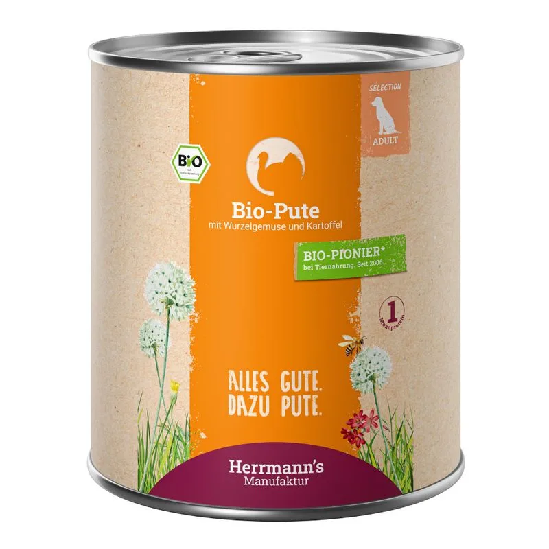 Herrmann's Bio-Menù / Menù Sensible 12 x 800 g umido cane (Tacchino Bio con Ortaggi a radice Bio e Patate Bio)