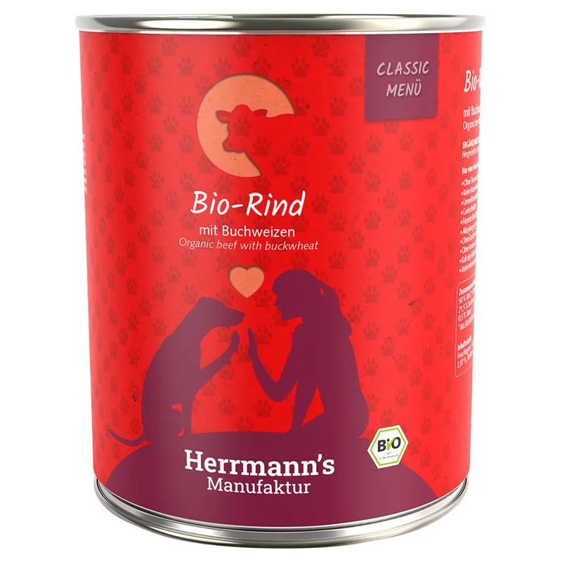 Herrmann's Classic Bio Menù 6 x 800 g umido cane (Manzo bio con Grano saraceno bio)