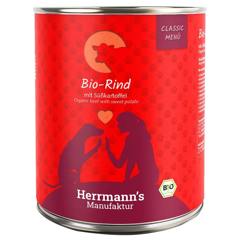 Herrmann's Classic Bio Menù 6 x 800 g umido cane (Manzo bio con Patate dolci bio)