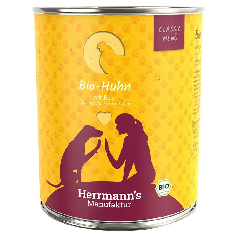 Herrmann's Classic Bio Menù 6 x 800 g umido cane (Pollo bio con Riso bio)