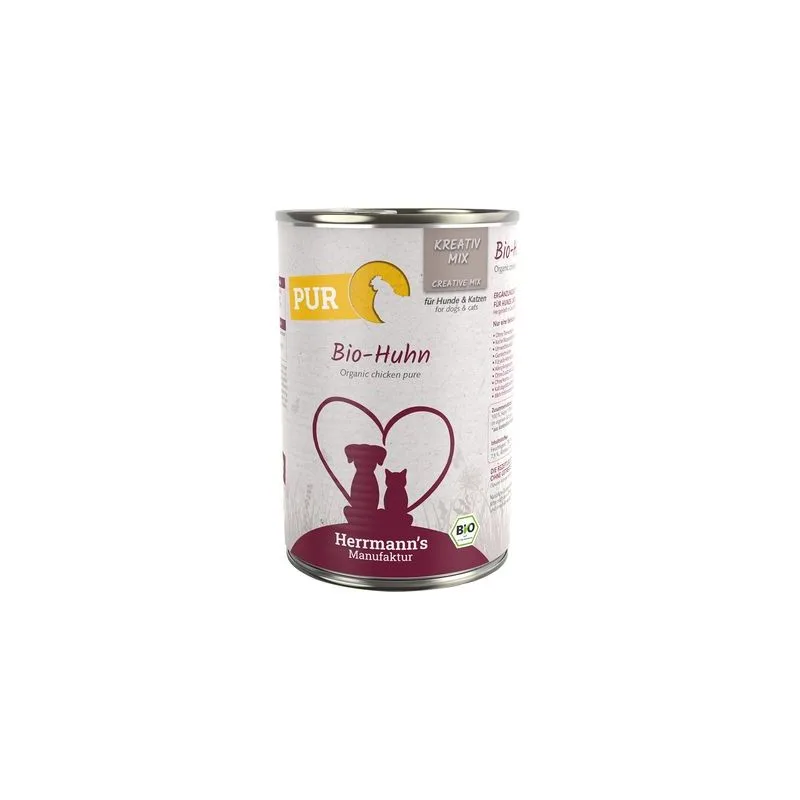 Herrmann's Creative Mix Carne pura / Carne pura Bio 6 x 400 g umido per cani e gatti (Pollo bio)