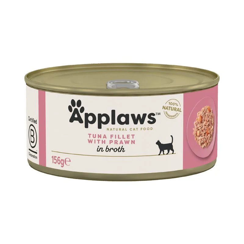 Applaws in Brodo 12 x 156 g Alimento umido per gatti (Filetto di Tonno con Gamberetti)