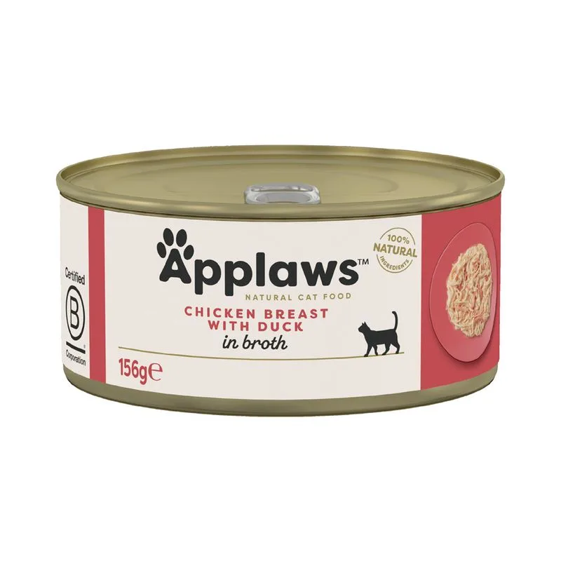 Applaws in Brodo 12 x 156 g Alimento umido per gatti (Petto di Pollo con Anatra)