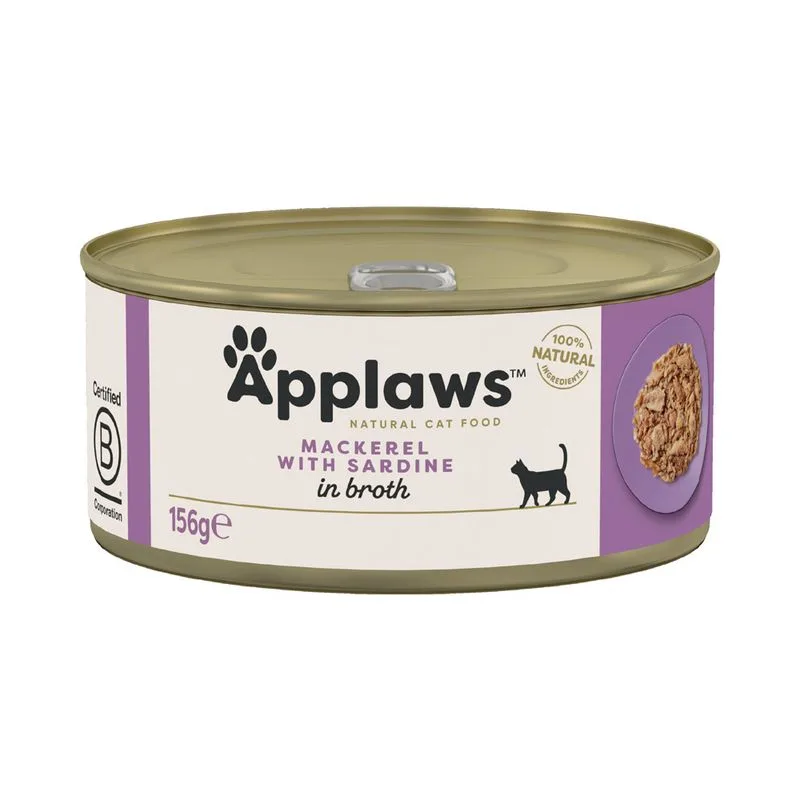 Applaws in Brodo 12 x 156 g Alimento umido per gatti (Sgombro con Sardine)