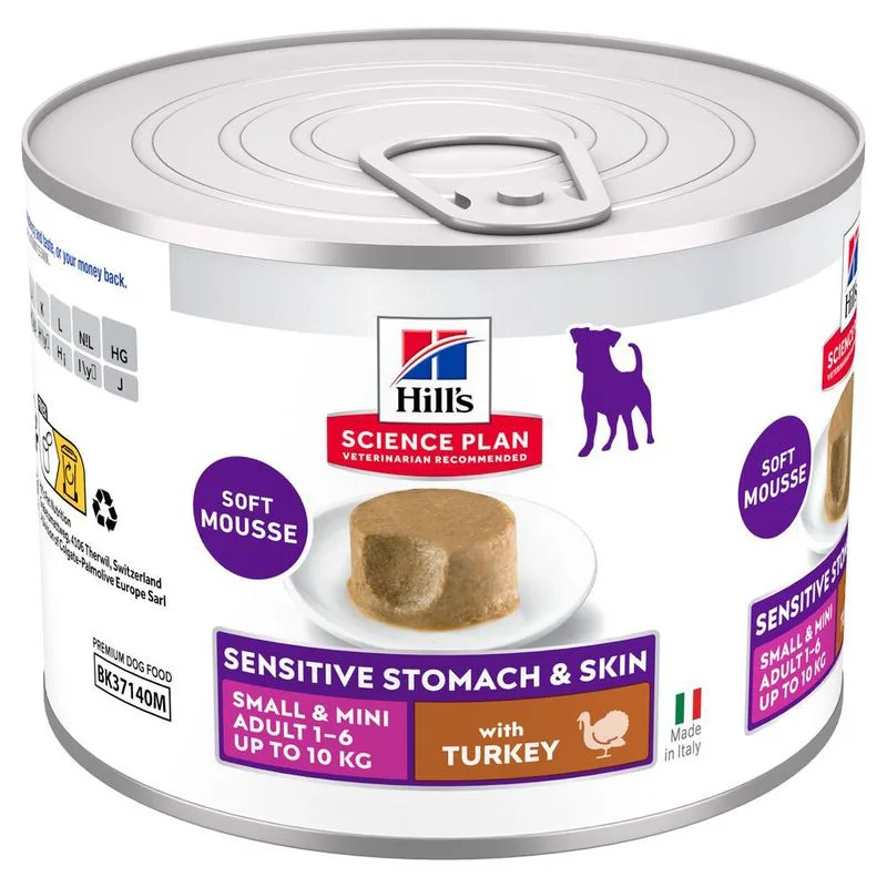 Hill's Science Plan Sensitive Stomach & Skin Adult Small & Mini Mousse Tacchino (Set %: 48 x 200 g)