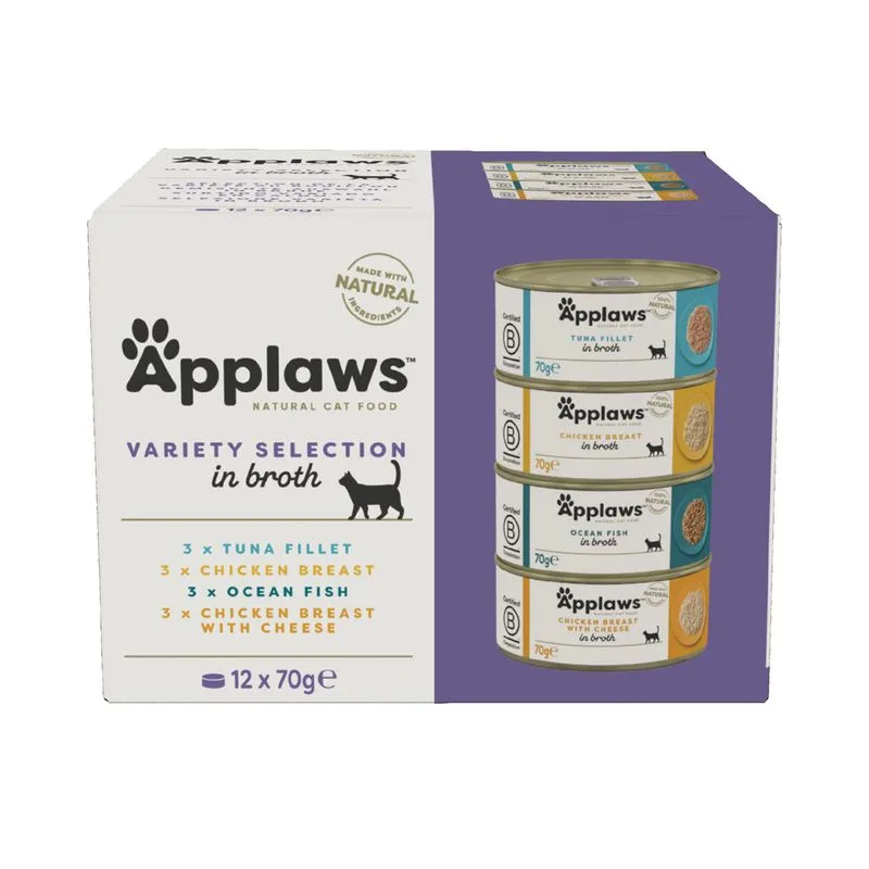 Applaws in Brodo 24 x 70 g (Selezione mista in Brodo (2 gusti al Tonno + 2 gusti al Pollo))