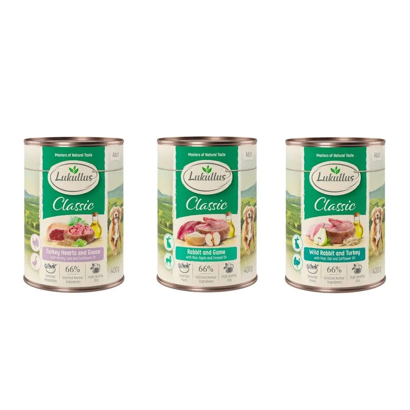 Lukullus 24 x 400 g (Mix 5 (3 gusti): 2x Manzo, 1x Pollame, 1x Coniglio)