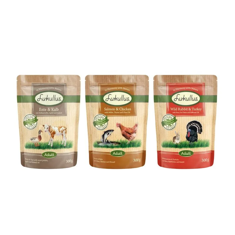 Lukullus Adult in buste Pacco misto 6 x 300 g Alimento umido per cane