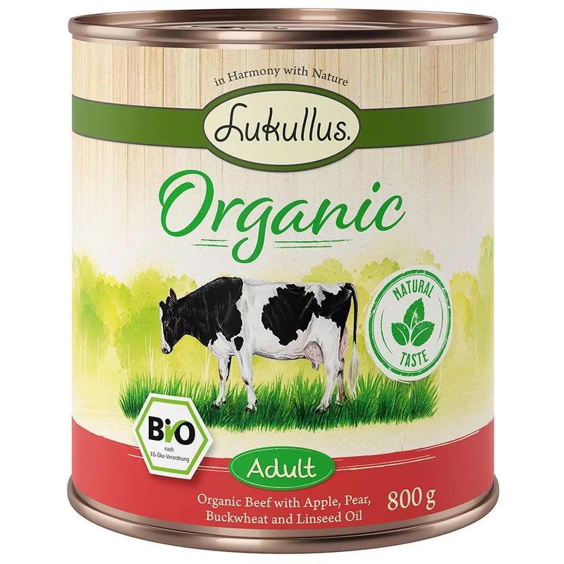 Lukullus Organic Adult 12 x 800 g (gluten-free) (Manzo con Mela (gluten-free))