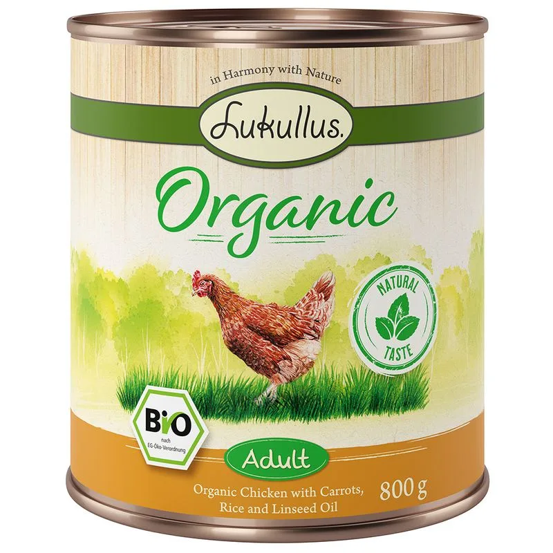 Lukullus Organic Adult 12 x 800 g (gluten-free) (Pollo con Carote (gluten-free))