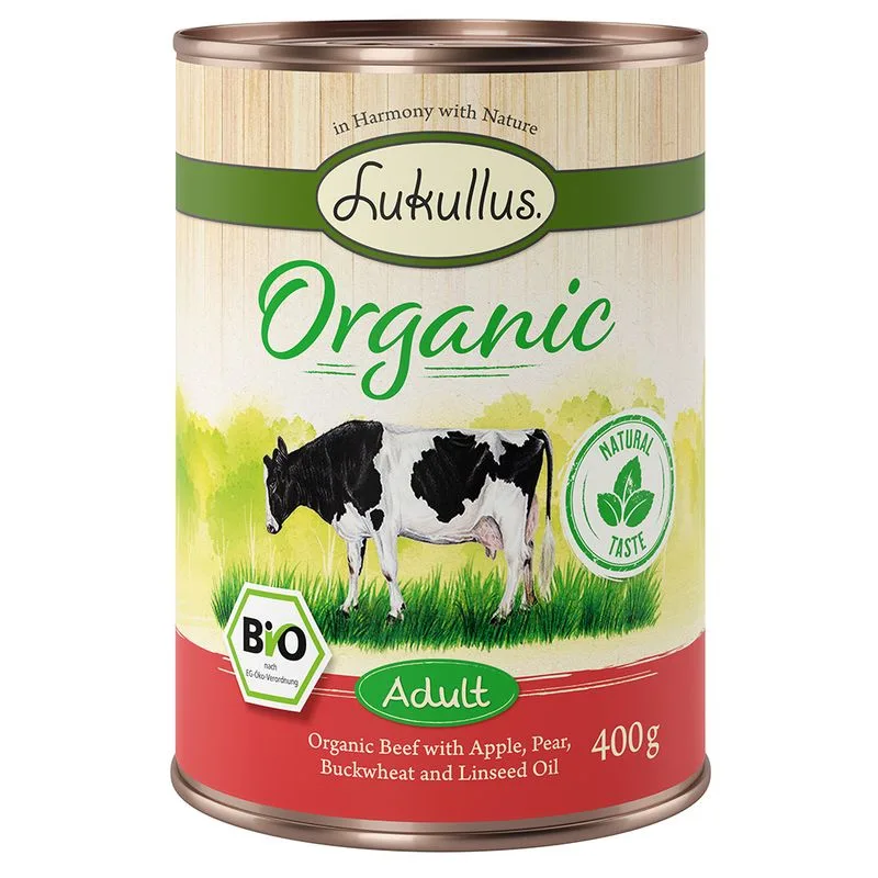 Lukullus Organic Adult 24 x 400 g (gluten-free) (Manzo con Mela (gluten-free))