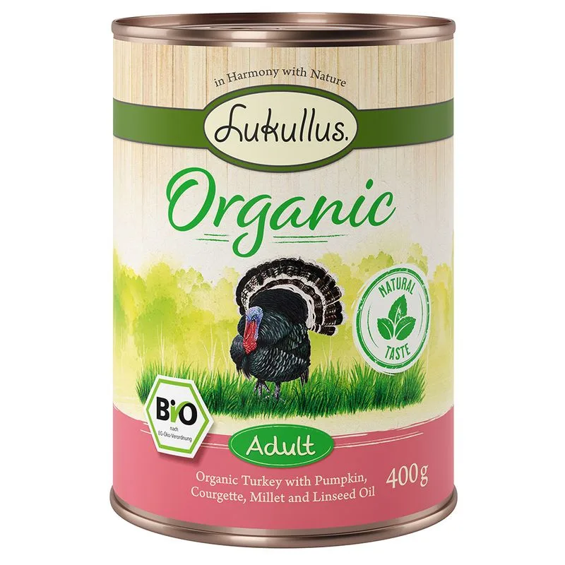 Lukullus Organic Adult 24 x 400 g (gluten-free) (Tacchino con Zucchine (gluten-free))