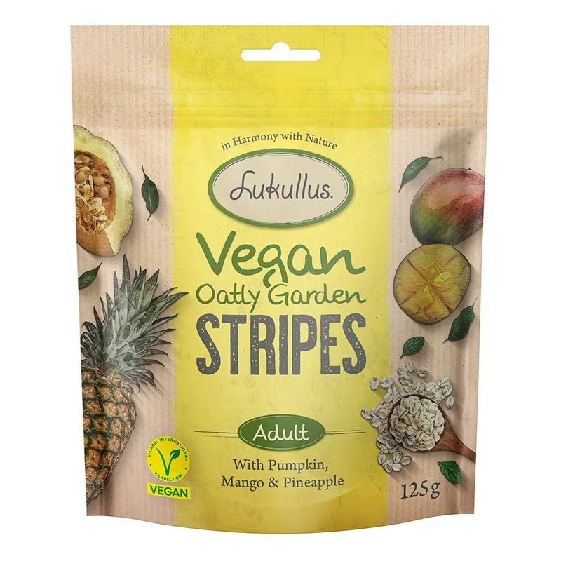 Lukullus Vegan Garden Strisce Zucca, Mango & Ananas Snack per cane (Set %: 3 x 125 g)