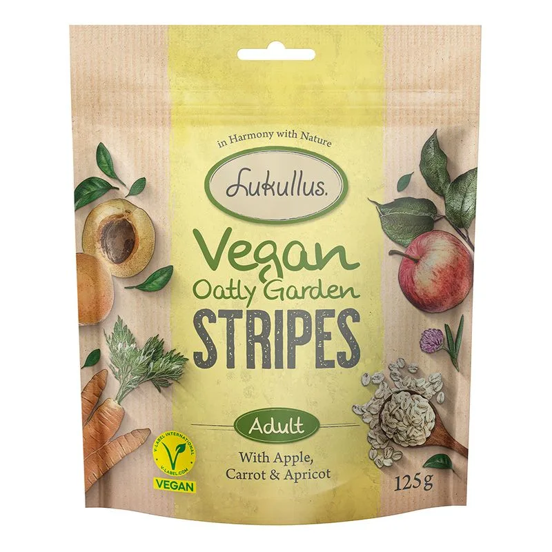 Multipack risparmio! Lukullus Vegan Garden Strisce 3 x 125 g Snack per cane (3 x 125 g Mele, Carote & Albicocche)