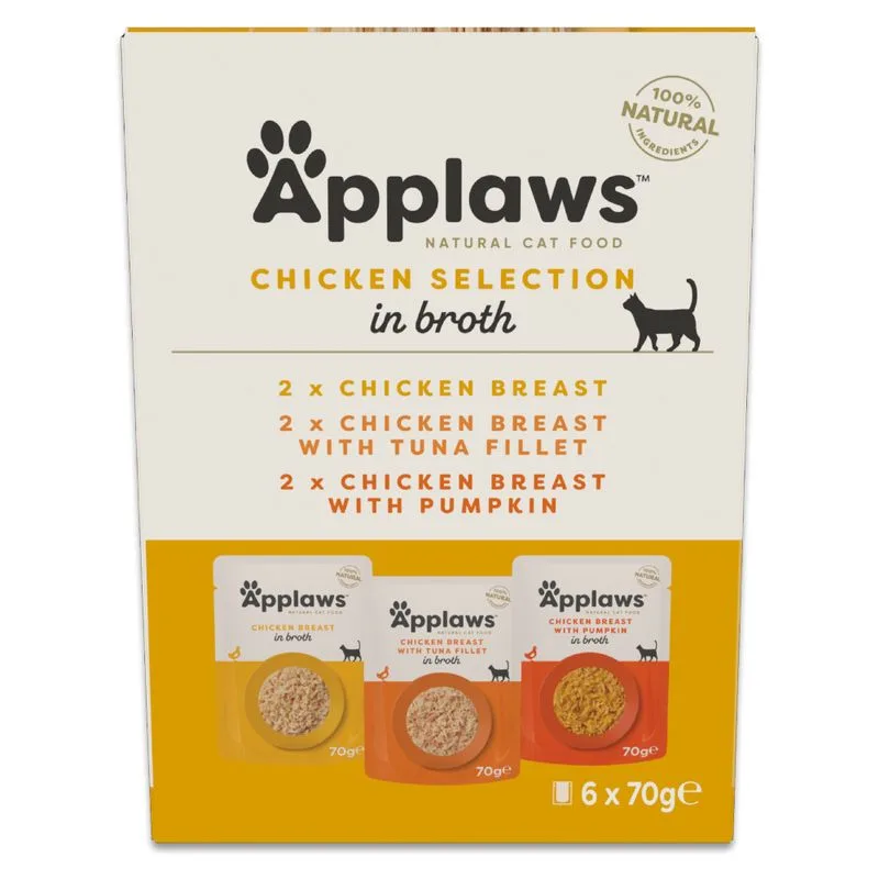 Set prova! Applaws Buste in Brodo 24 x 70 g (Mix di Pollo (Petto di Pollo / Petto di Pollo con Zucca / Filetto di Tonno con Petto di Pollo))