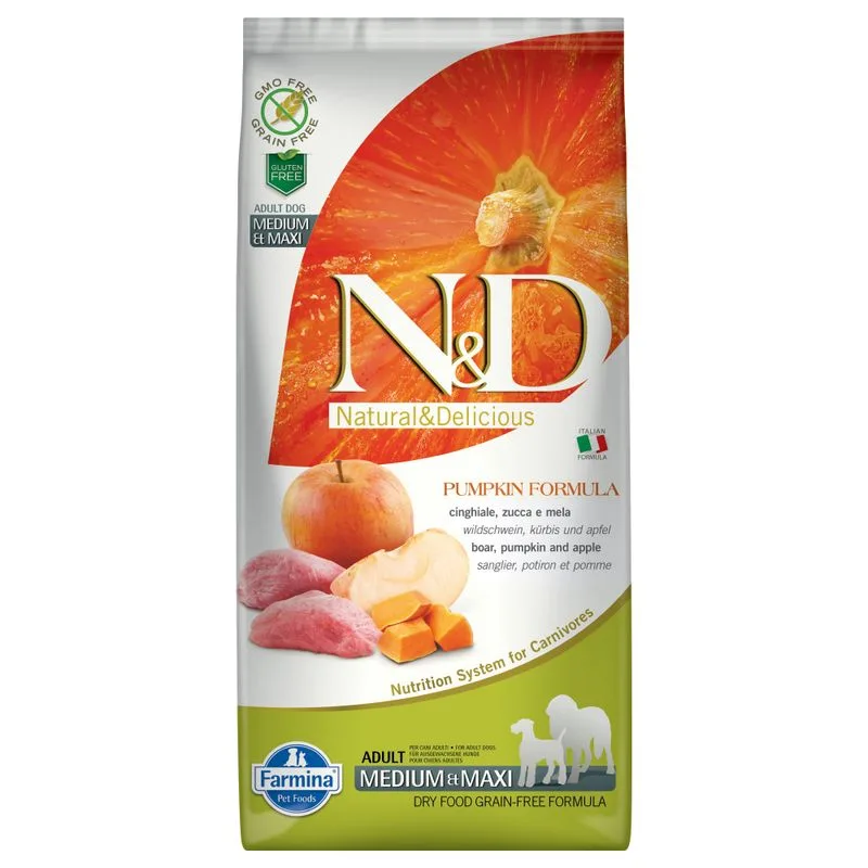 Farmina N&D Grain Free Pumpkin Adult Medium/Maxi Cinghiale, Zucca e Mela (Set %: 2 x 12 kg)