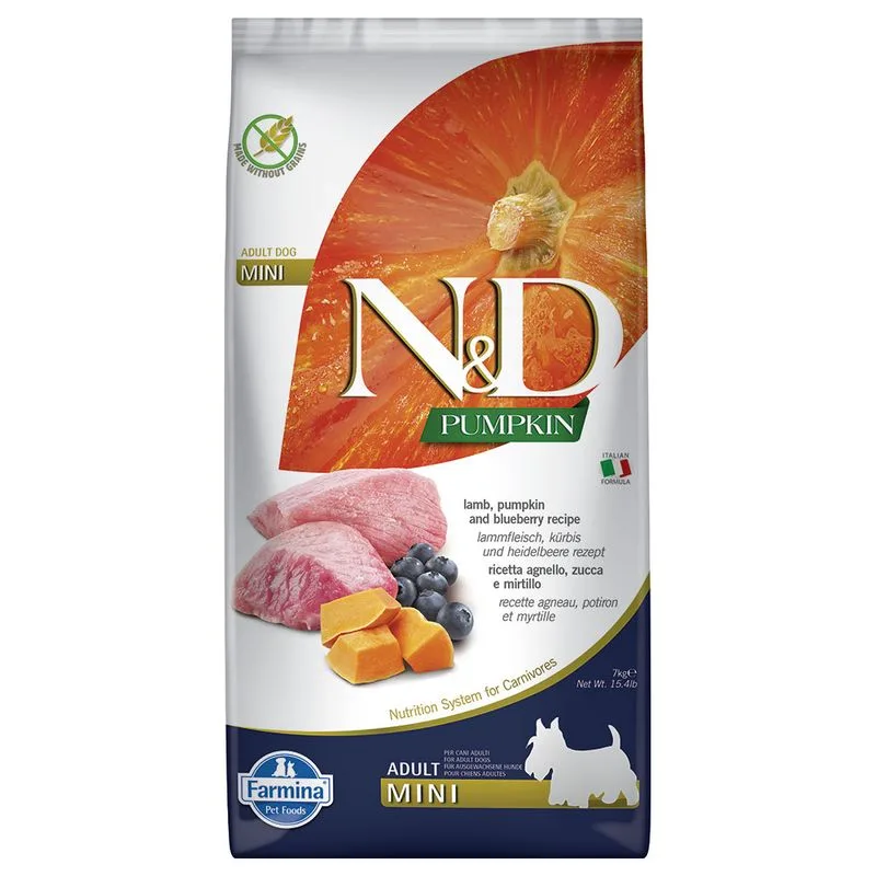 Farmina N&D Grain Free Pumpkin Adult Mini Agnello, Mirtilli, Zucca (Set %: 2 x 7 kg)