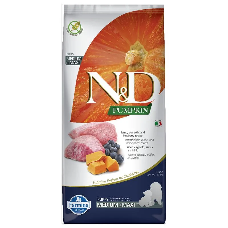 Farmina N&D Grain Free Pumpkin Puppy Medium/Maxi Agnello, Mirtilli, Zucca