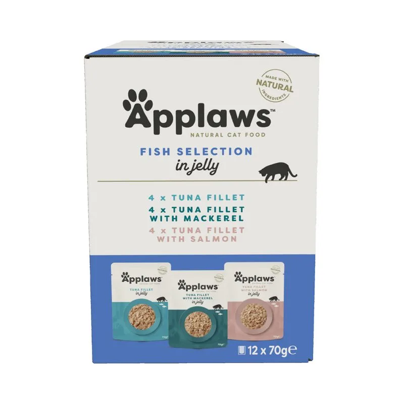 Set prova! Applaws Buste in gelatina 12 x 70 g (Fish Selection: Filetto di Tonno, con Sgombro, con Salmone)
