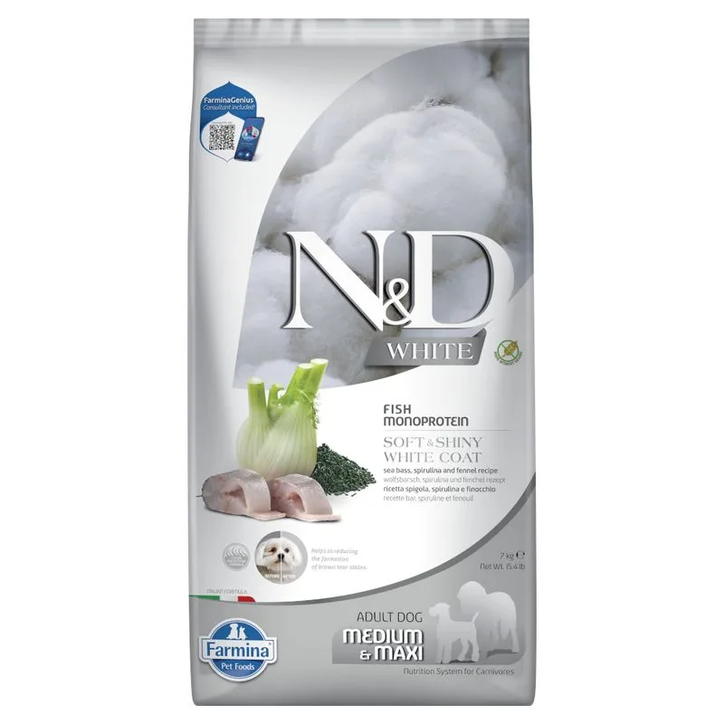 Farmina N&D Dog Adult Medium/Maxi White Spigola, Spirulina & Finocchio (Set %: 2 x 7 kg)