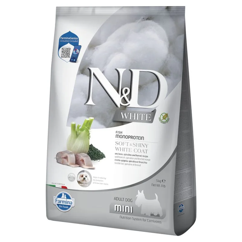 Farmina N&D Dog Adult Mini White Spigola, Finocchio e Spirulina (Set %: 2 x 5 kg)