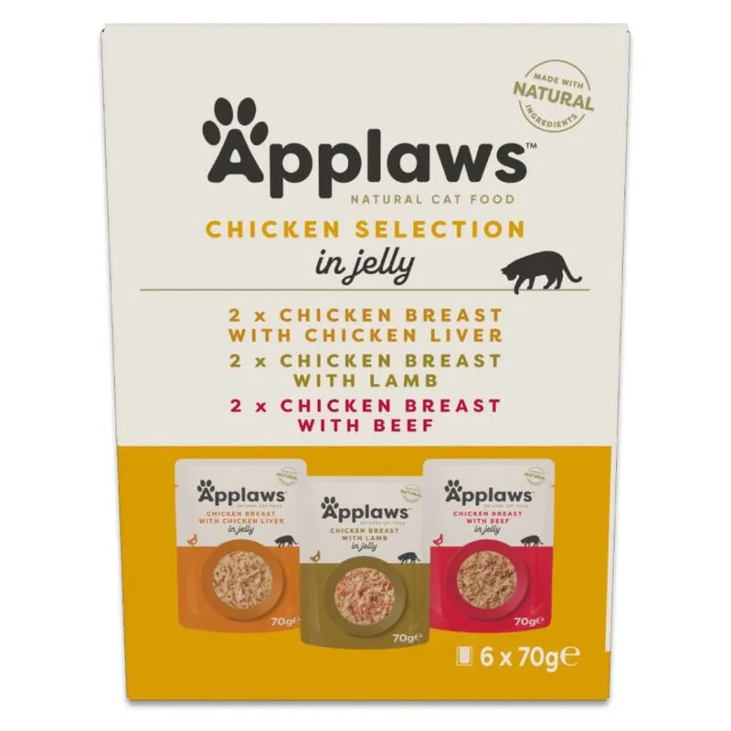 Set prova! Applaws Buste in gelatina 48 x 70 g (Selezione con Pollo: Petto di Pollo con Fegato di Pollo, Petto di Pollo con Manzo, Petto di Pollo con Agnello)