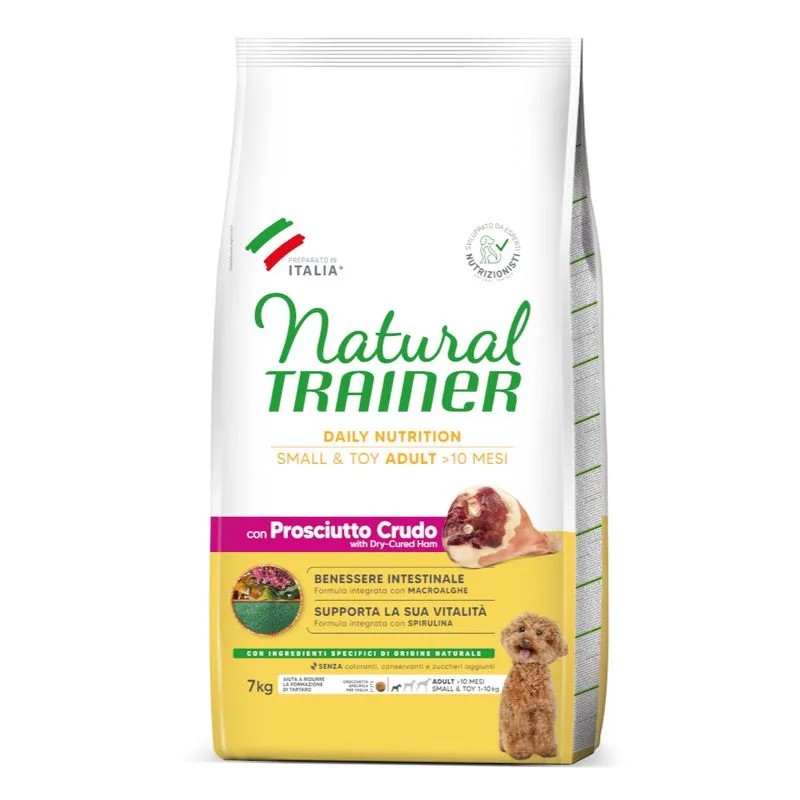 Multipack risparmio! 2 x 7 kg / 3 x 2 kg Natural Trainer Small & Toy (2 x 7 kg Adult con Prosciutto crudo)