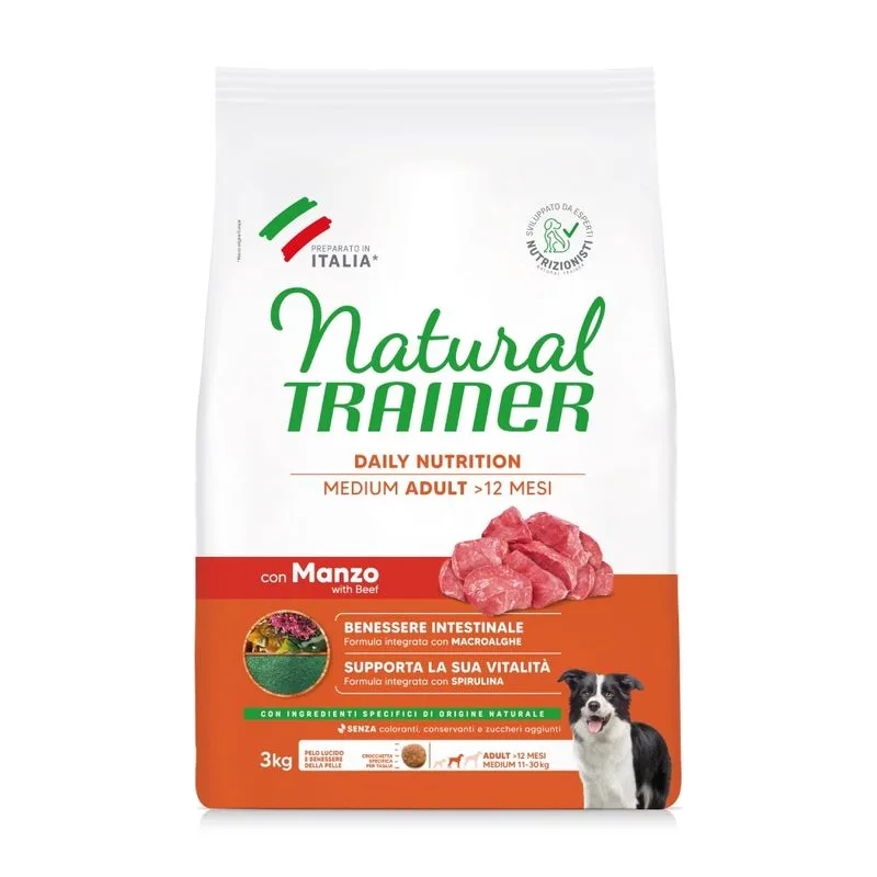 Natural Trainer Adult Medium con Manzo Crocchette per cane (Set %: 2 x 3 kg)