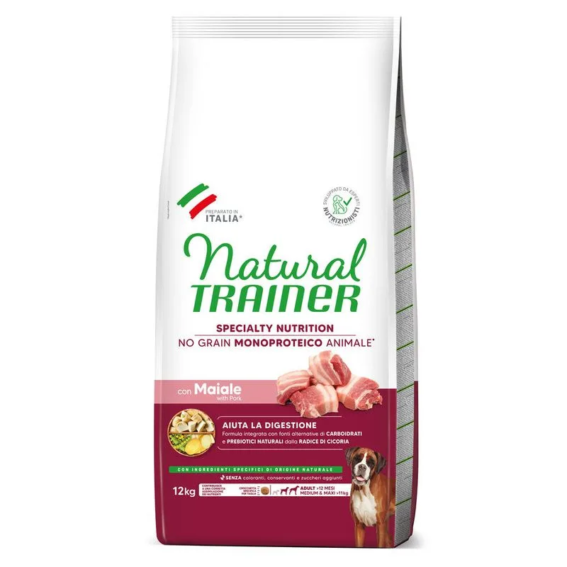 Natural Trainer No Grain Adult Medium & Maxi con Maiale (Set %: 2 x 12 kg)