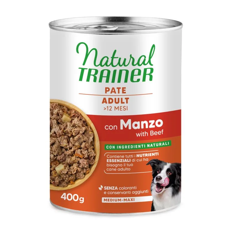 Natural Trainer Pate Adult Medium & Maxi 24 x 400 g (con Manzo)