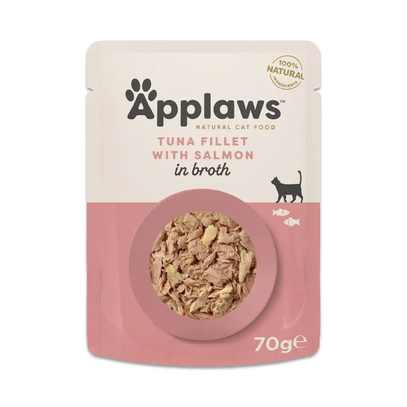 Set prova! Applaws Cat Natural in Brodo 48 x 70 g (Filetto di Tonno con Salmone)