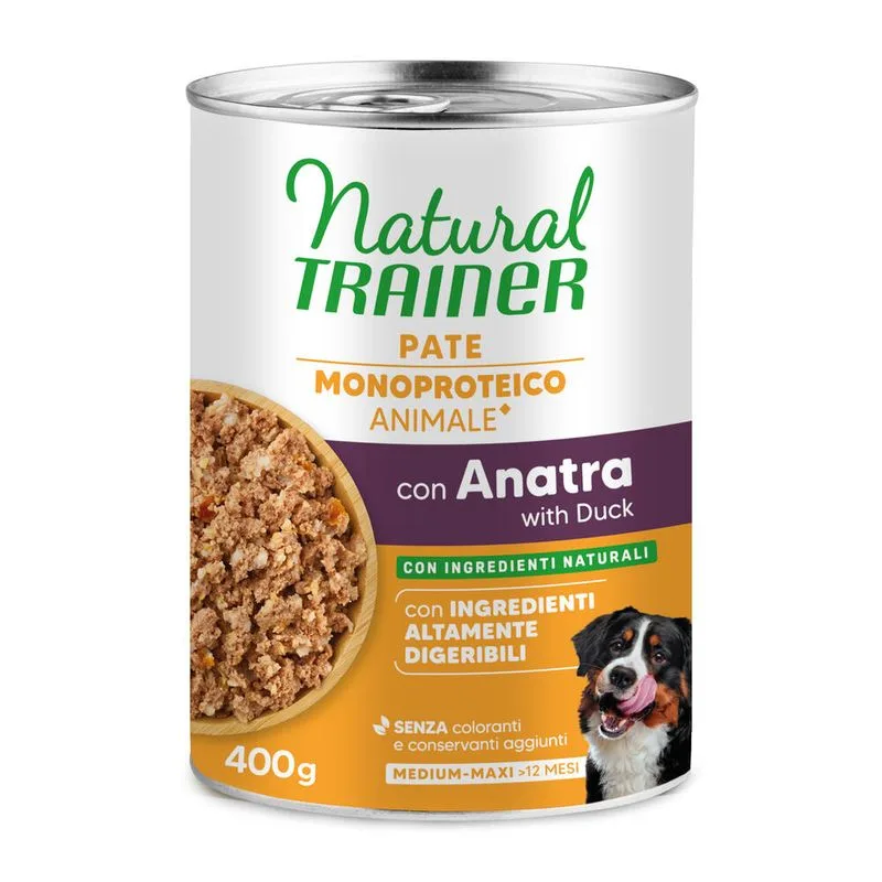 Natural Trainer Pate Monoproteico Medium & Maxi Adult (24 x 400 g Anatra & Cereali integrali)
