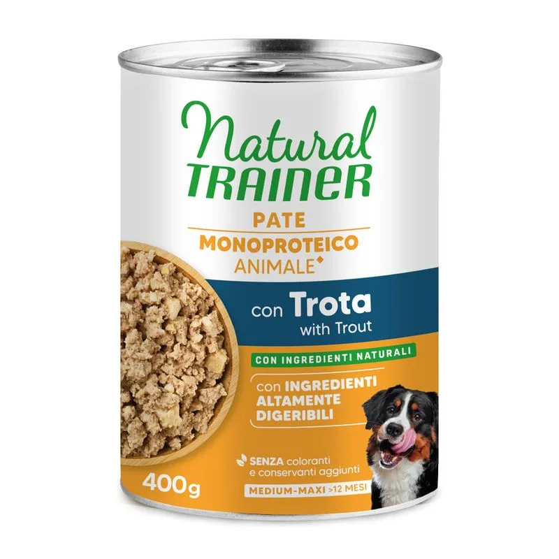 Natural Trainer Pate Monoproteico Medium & Maxi Adult (24 x 400 g Trota & Cereali integrali)