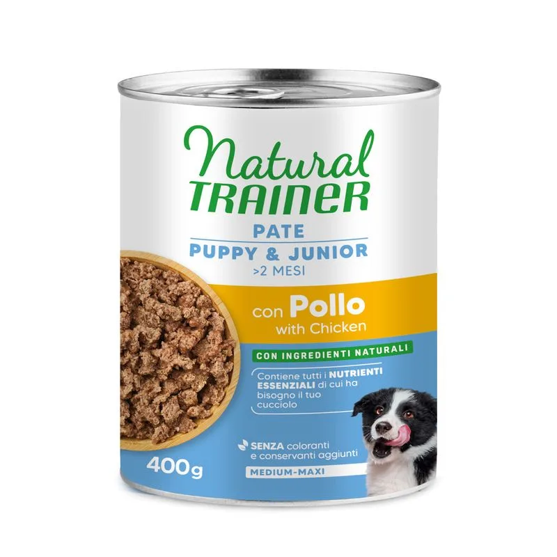 Natural Trainer Pate Puppy & Junior Medium/Maxi con Pollo (Set %: 24 x 400 g)