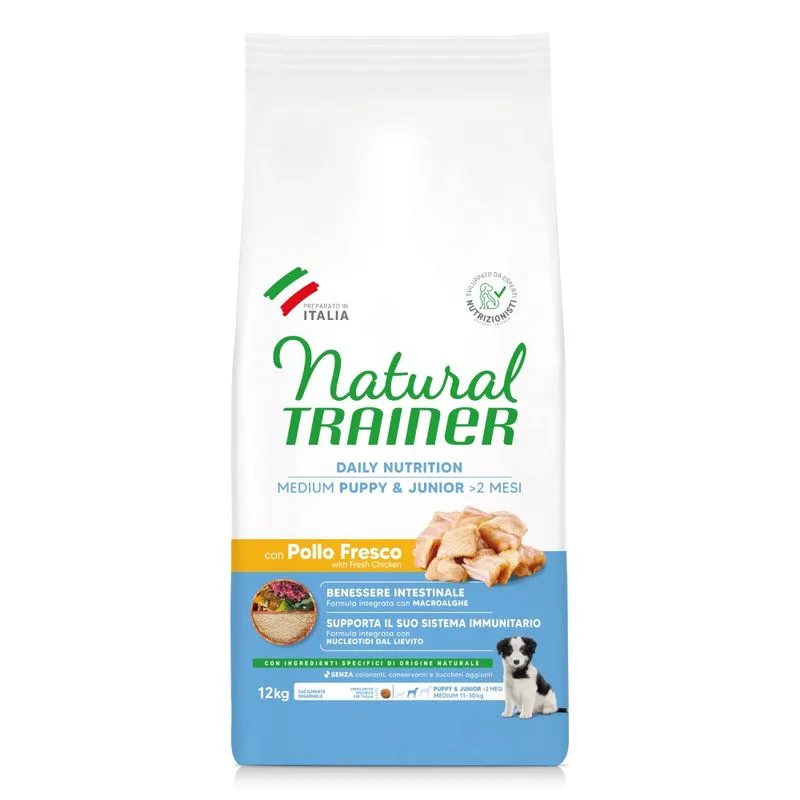 Natural Trainer Puppy & Junior Medium con Pollo Crocchette per cane (Set %: 2 x 12 kg)