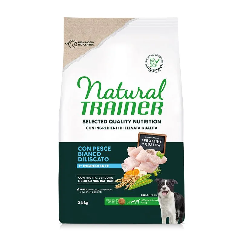 Natural Trainer Selected Quality Nutrition Adult Medium & Maxi Pesce bianco (Set %: 2 x 2,5 kg)