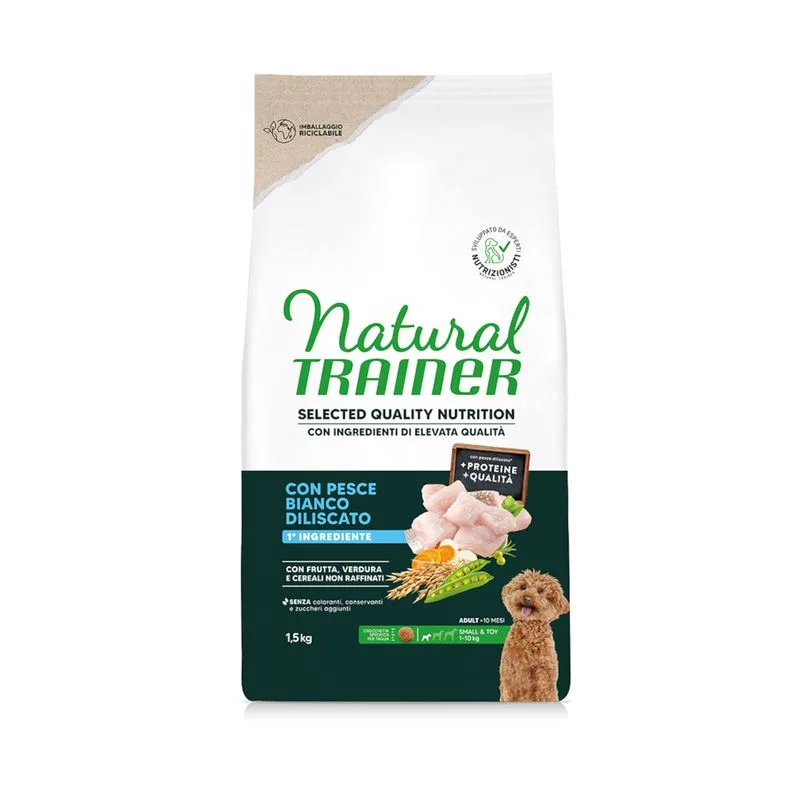 Natural Trainer Selected Quality Nutrition Adult Small & Toy Pesce bianco (Set %: 2 x 1,5 kg)